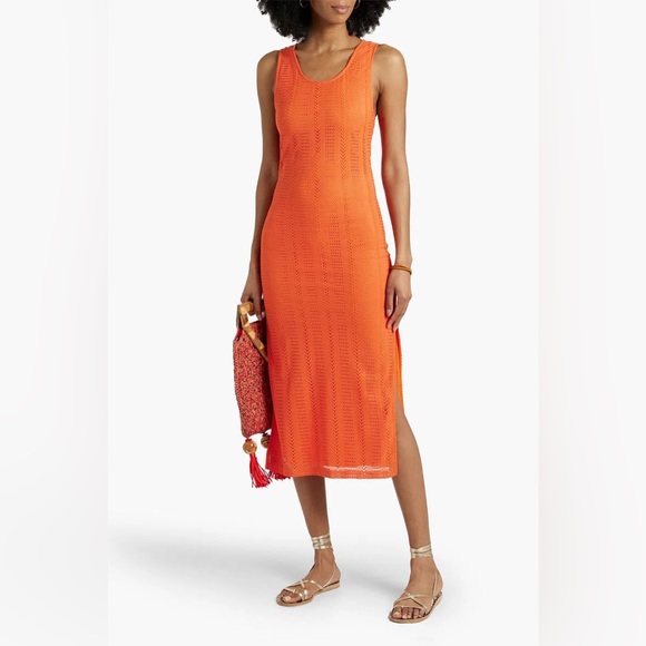 MELISSA ODABASH Hailey Cutout Pointelle-knit Midi Dress In Apricot size XS - Picture 2 of 6